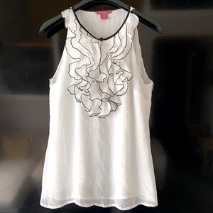WHITE  SLEEVELESS BLOUSE RUFFLE FRONT
